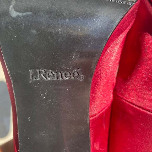 J. Reneé Ruby Red Rhinestone Bow Peep Toe Pumps - Picture 8 of 9